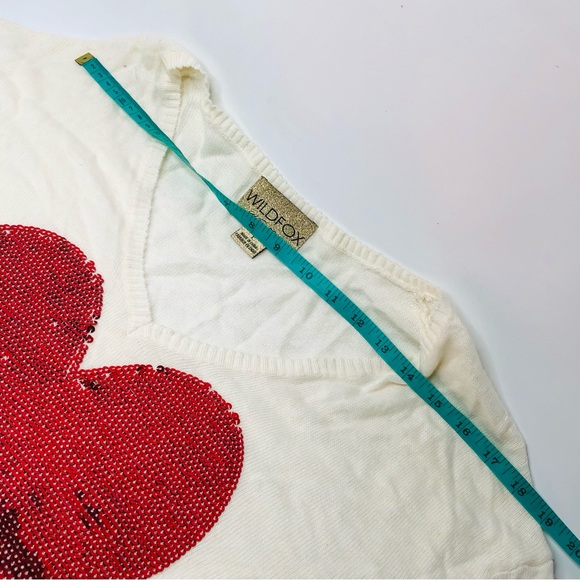 Wildfox White Label Angora Cream Sweatern Sequin Red Heart Valentine Love, Large - Picture 13 of 13